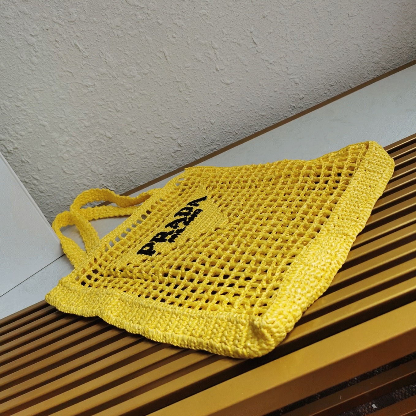 Pra*a Small Tote Bag Replica in Yellow Woven Raffia