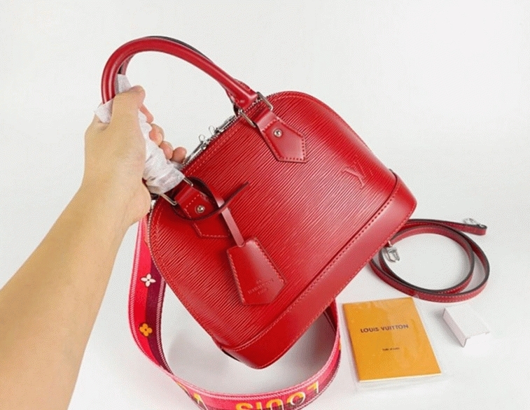 L0vis Vvtt0n Epi Leather Alma BB Handbag In Pondichery Pink With Jacquard Strap
