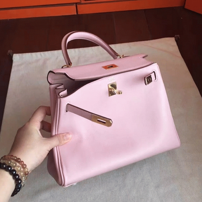 Rose Dragee Swift Replica High Quality H**me5 Kelly Retourne 28cm Bag