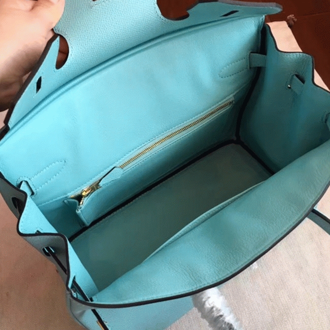 Blue Atoll Color Faux Designer H**me5 Birkin 35cm Handbag