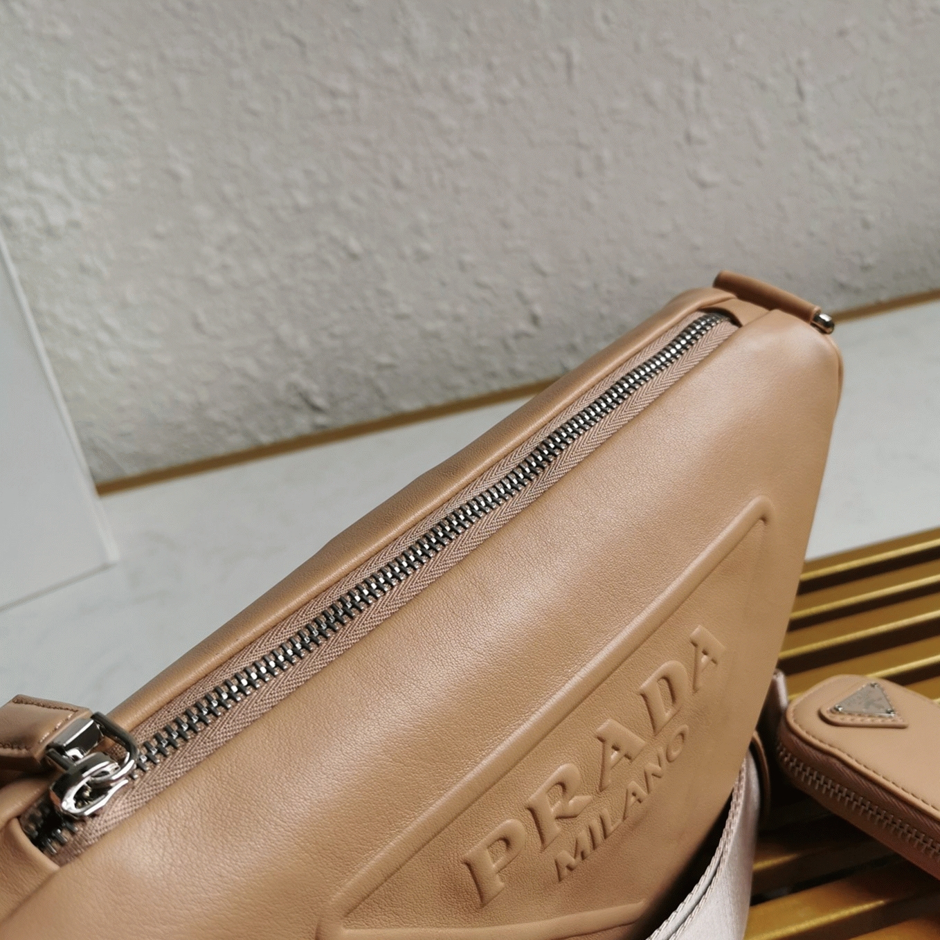 Pra*a Triangle Shoulder Bag Imitation in Beige