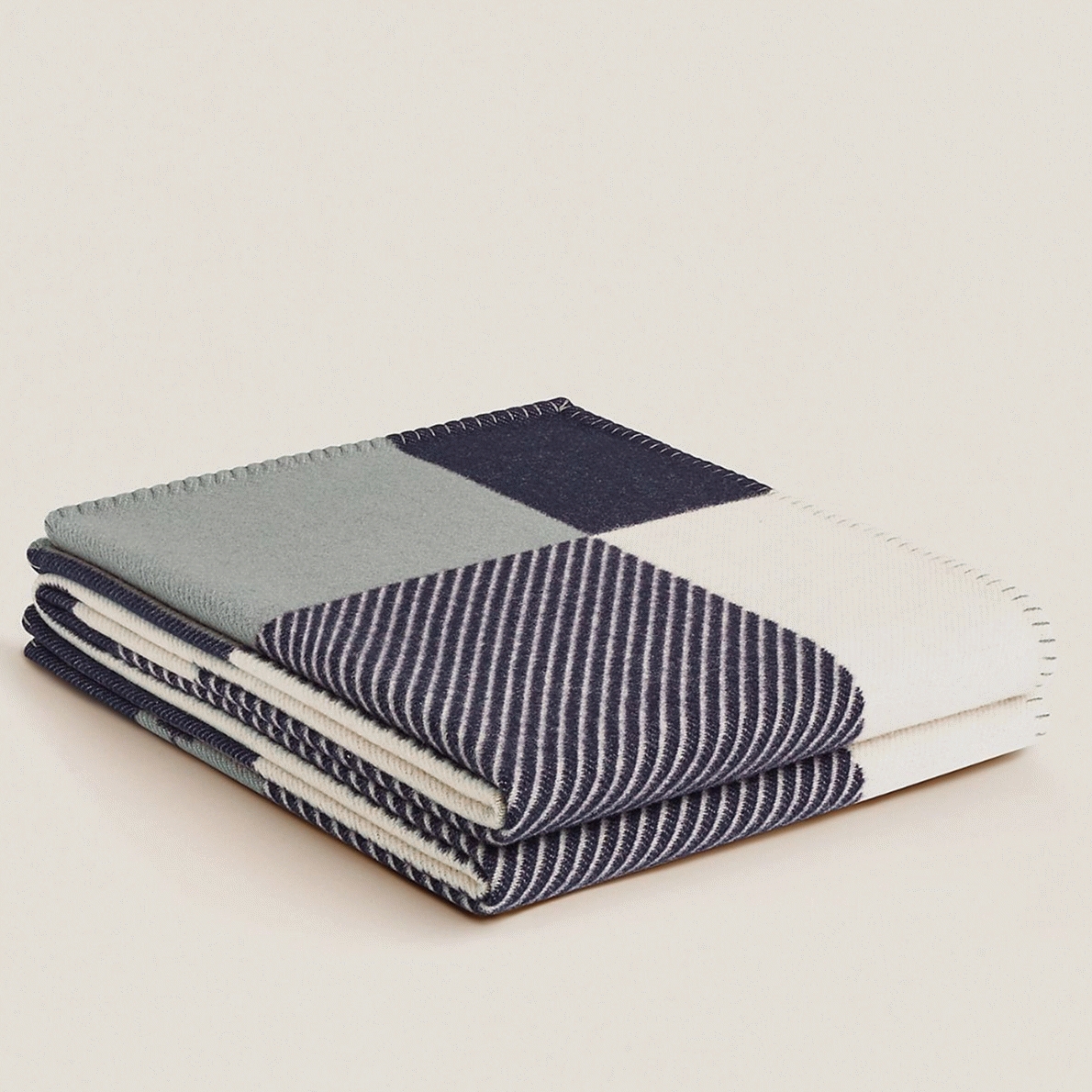 Fake H**me5 H Riviera blanket in marine wool and cashmere