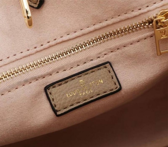 L0vis Vvtt0n Bicolor Monogram Empreinte Leather Onthego PM Bag In Tourterelle Gray And Cream