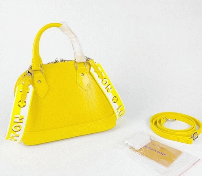 L0vis Vvtt0n Epi Leather Alma BB Handbag In Cedrat Yellow With Jacquard Strap