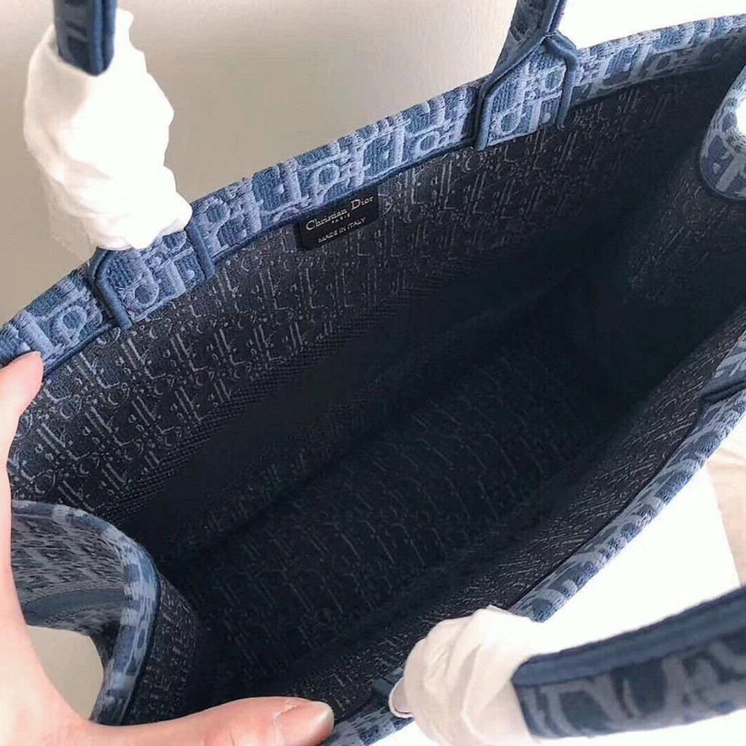 d10r large book tote bag imitation in De*1m blue d10r oblique canvas