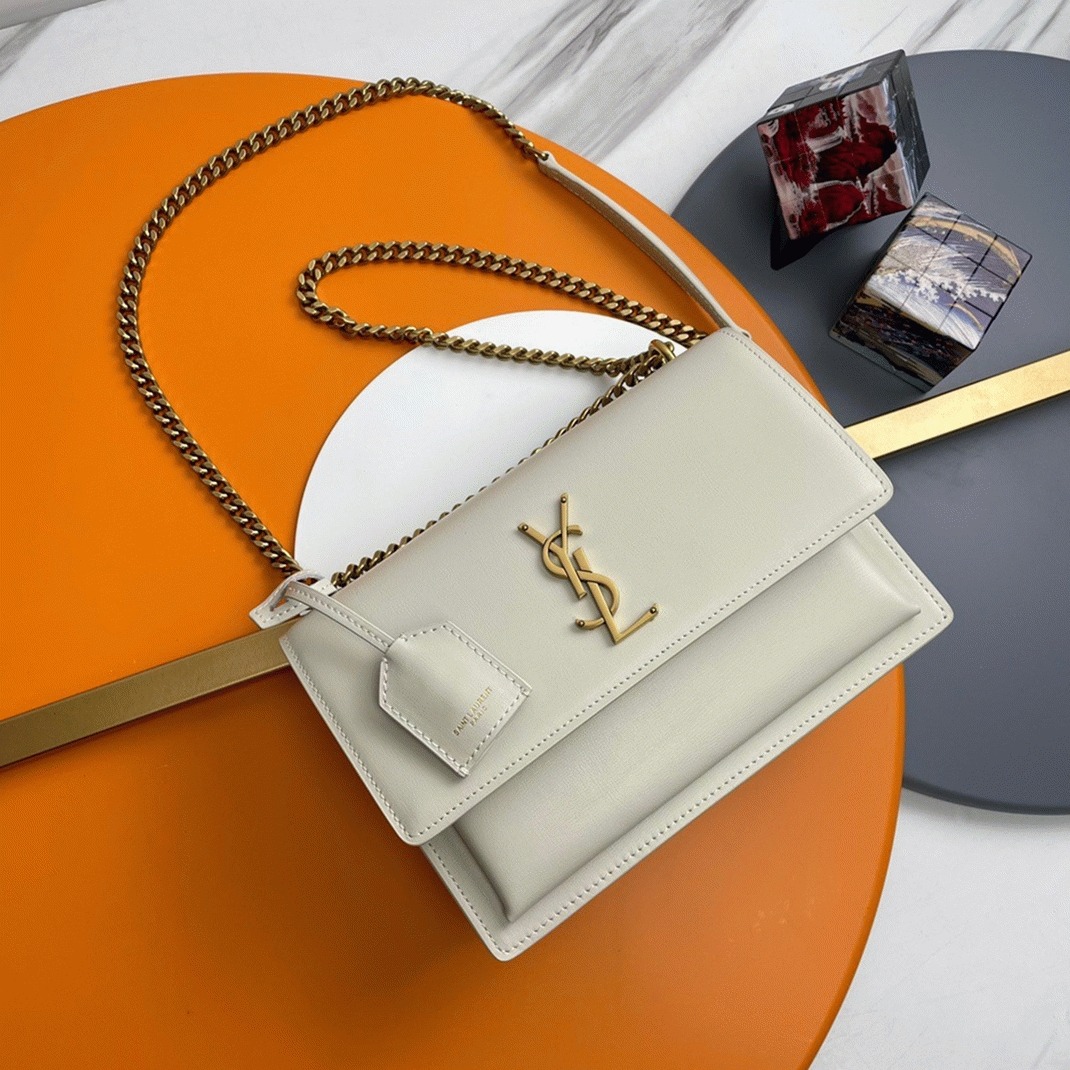 Knockoff Sa1nt Lau*nt Sunset Medium Chain Bag White Calfskin