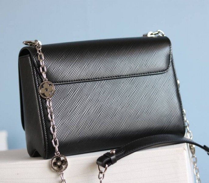 L0vis Vvtt0n Epi Leather Twist MM With Flowers Jewels Chain Bag In Black
