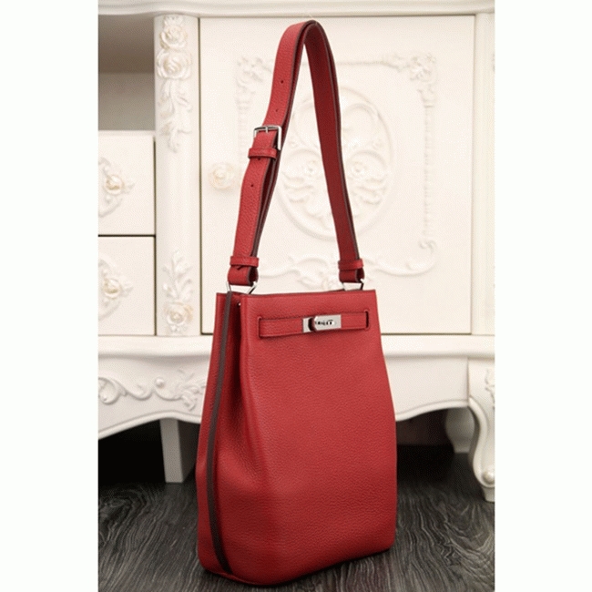 Red Leather Fake H**me5 So Kelly 22cm Bold Color Purse