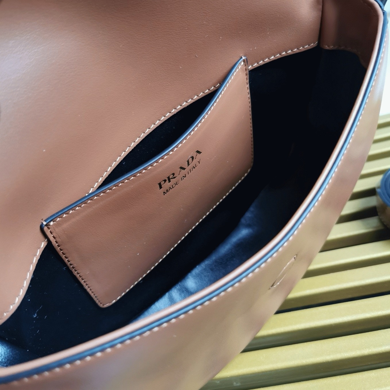 Pra*a Arque Shoulder Bag with Flap Fake in Brown