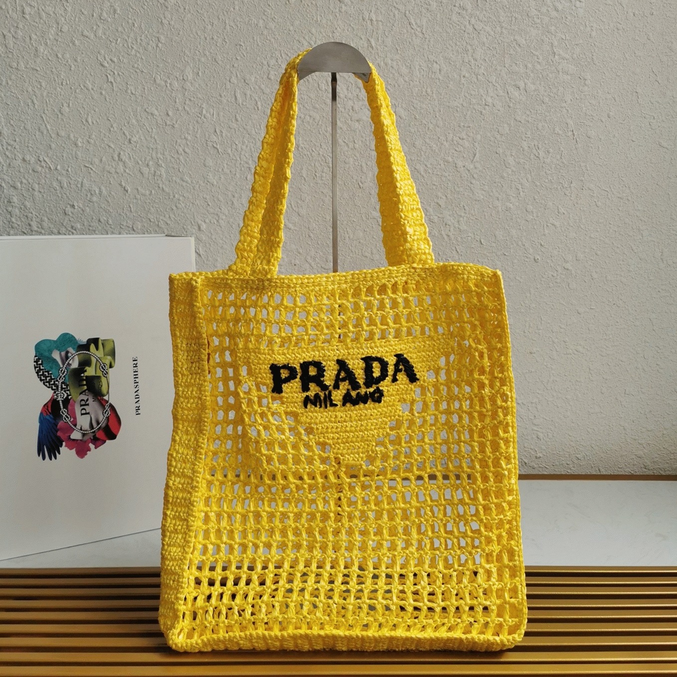 Pra*a Small Tote Bag Replica in Yellow Woven Raffia