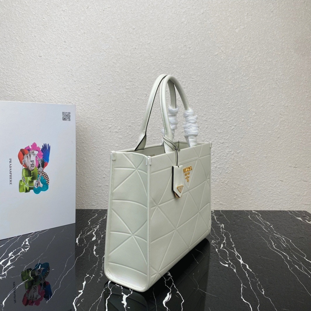 Pra*a Symbole Medium Bag Fake with Topstitching in White