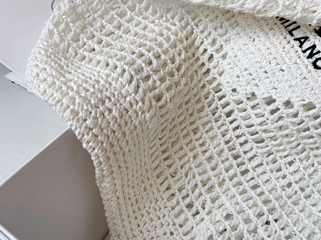 Pra*a Large Tote Bag Replica in White Woven Raffia