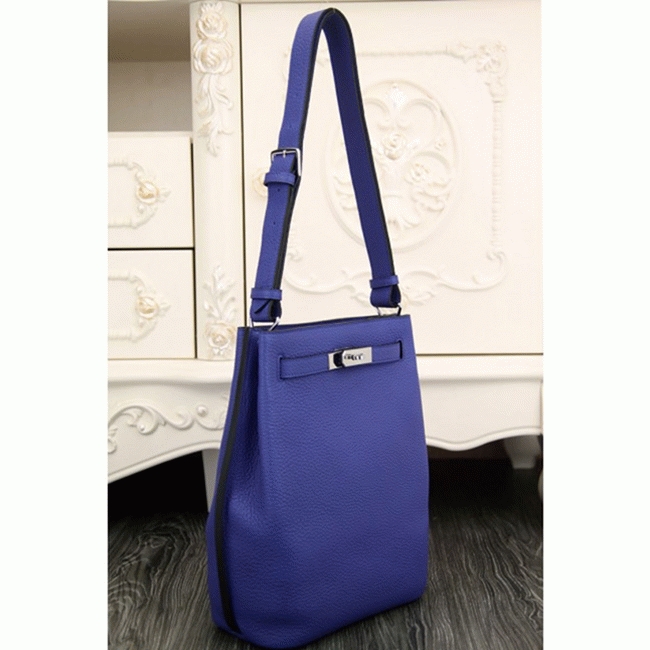Blue Leather Knockoff H**me5 So Kelly 22cm Cool-Toned Handbag