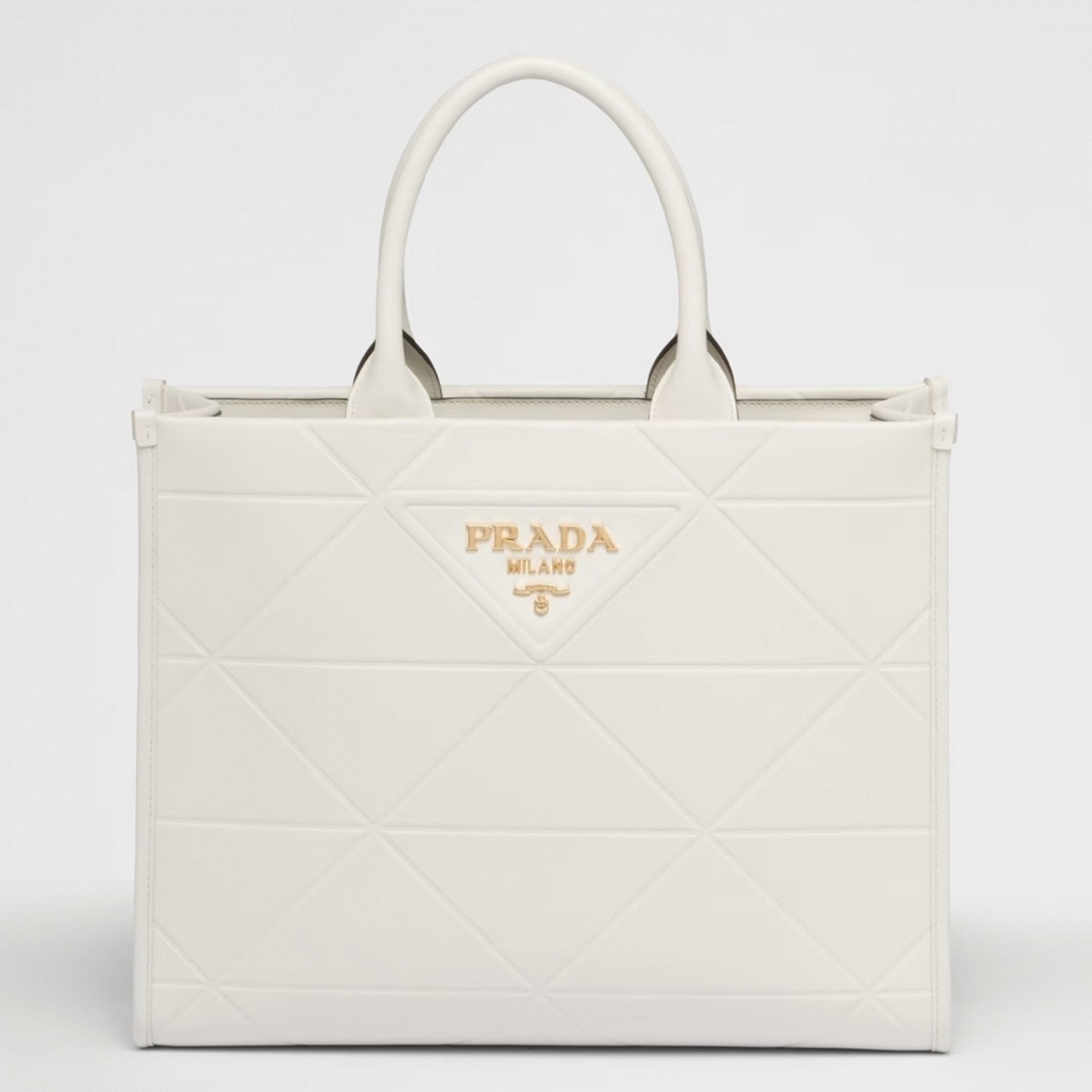 Pra*a Symbole Medium Bag Fake with Topstitching in White