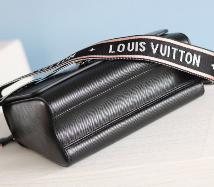 L0vis Vvtt0n Epi Leather Twist MM Bag In Black With Jacquard Strap