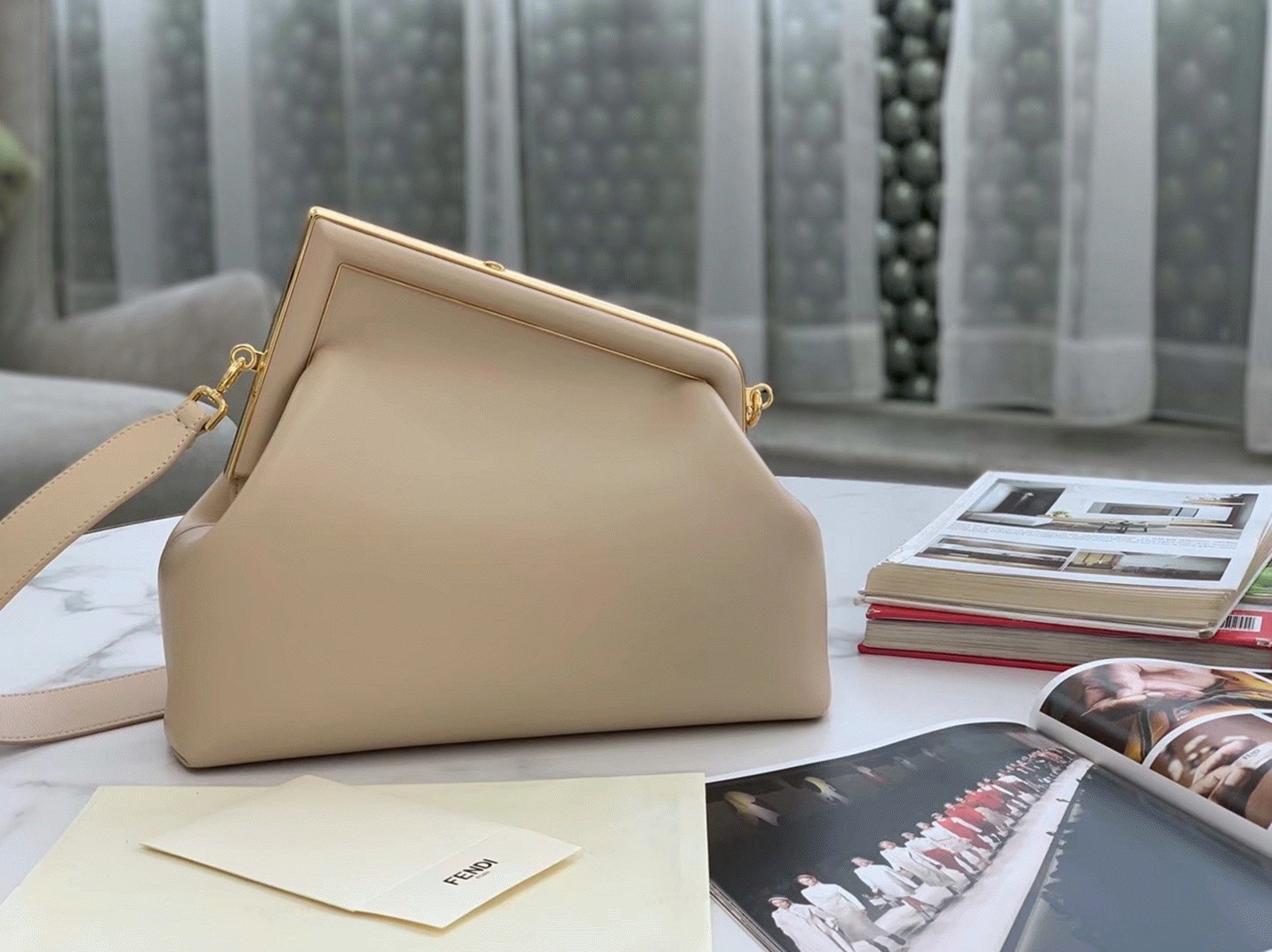 Top Quality Knockoff F**di First Medium Bag In Beige Nappa Leather
