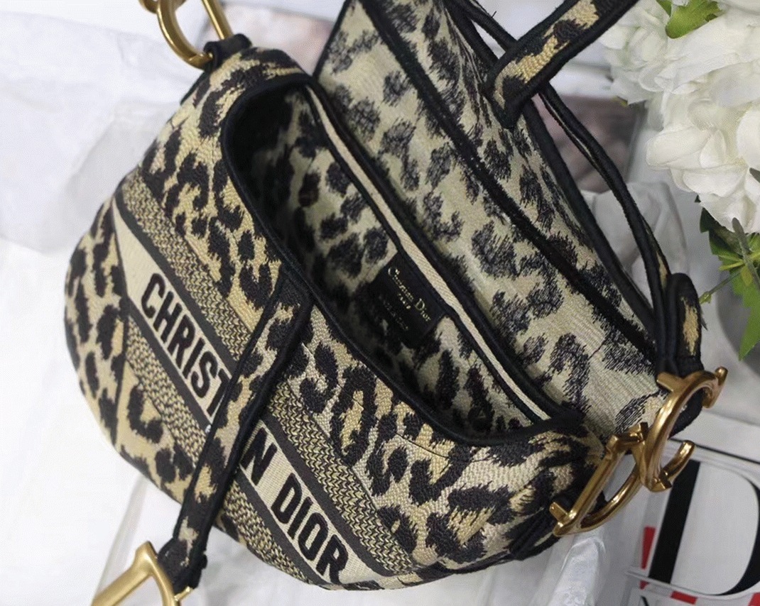 D10r Saddle Bag Replica in Beige Multicolor Mizza Embroidery