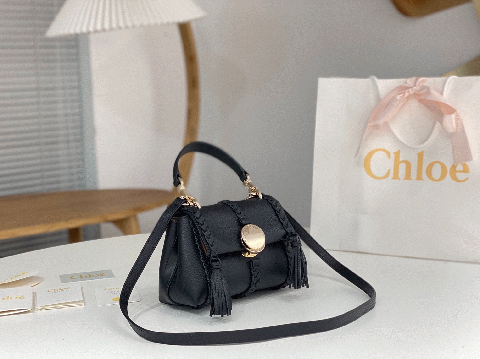 top quality fake Ch10e penelope mini shoulder bag in black grained calfskin
