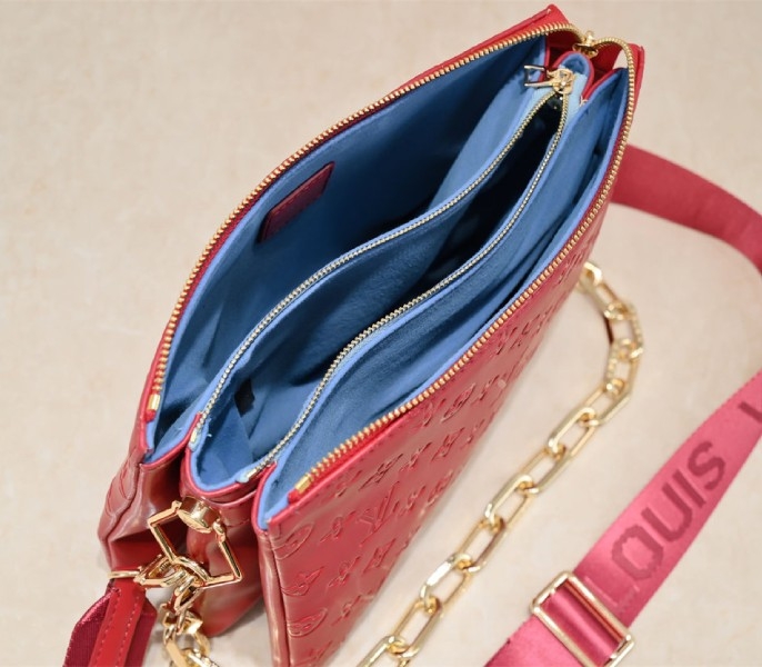 L0vis Vvtt0n Coussin PM Bag In Red With Jacquard Strap