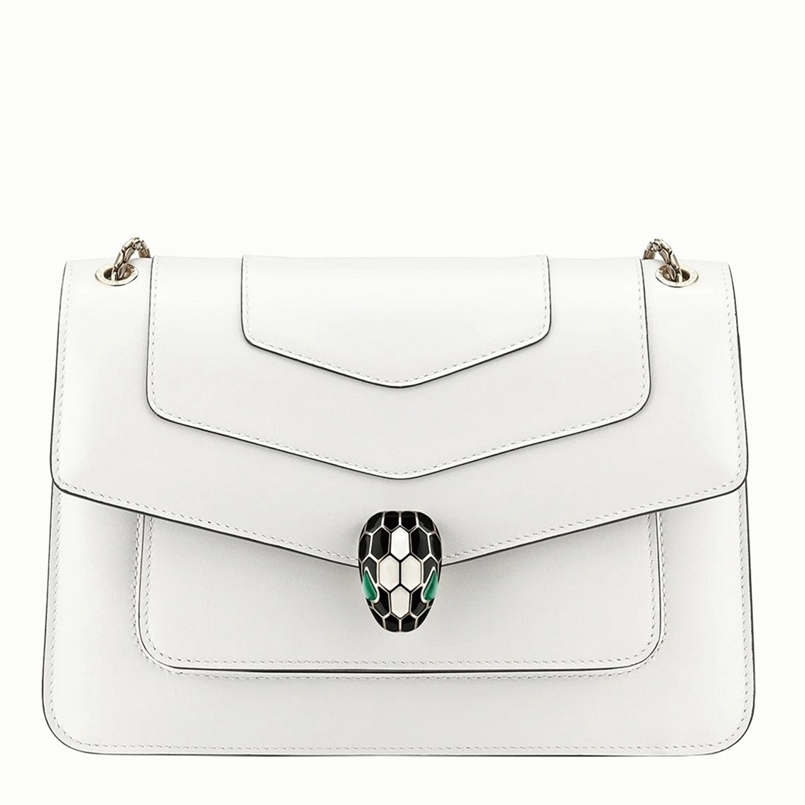 Replica Bv1g*ai Serpenti Forever Medium Shoulder Bag White Calfskin