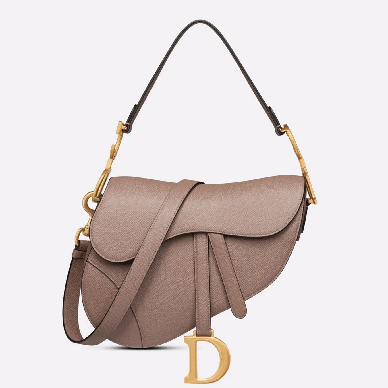 D10r Saddle Bag with Strap Faux in Warm Taupe Grained Calfskin