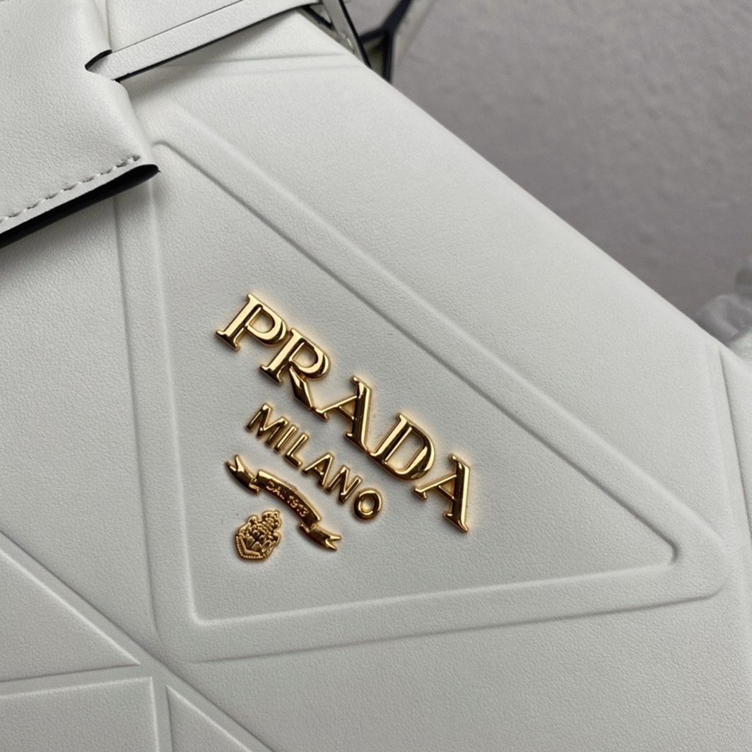 Pra*a Symbole Medium Bag Fake with Topstitching in White