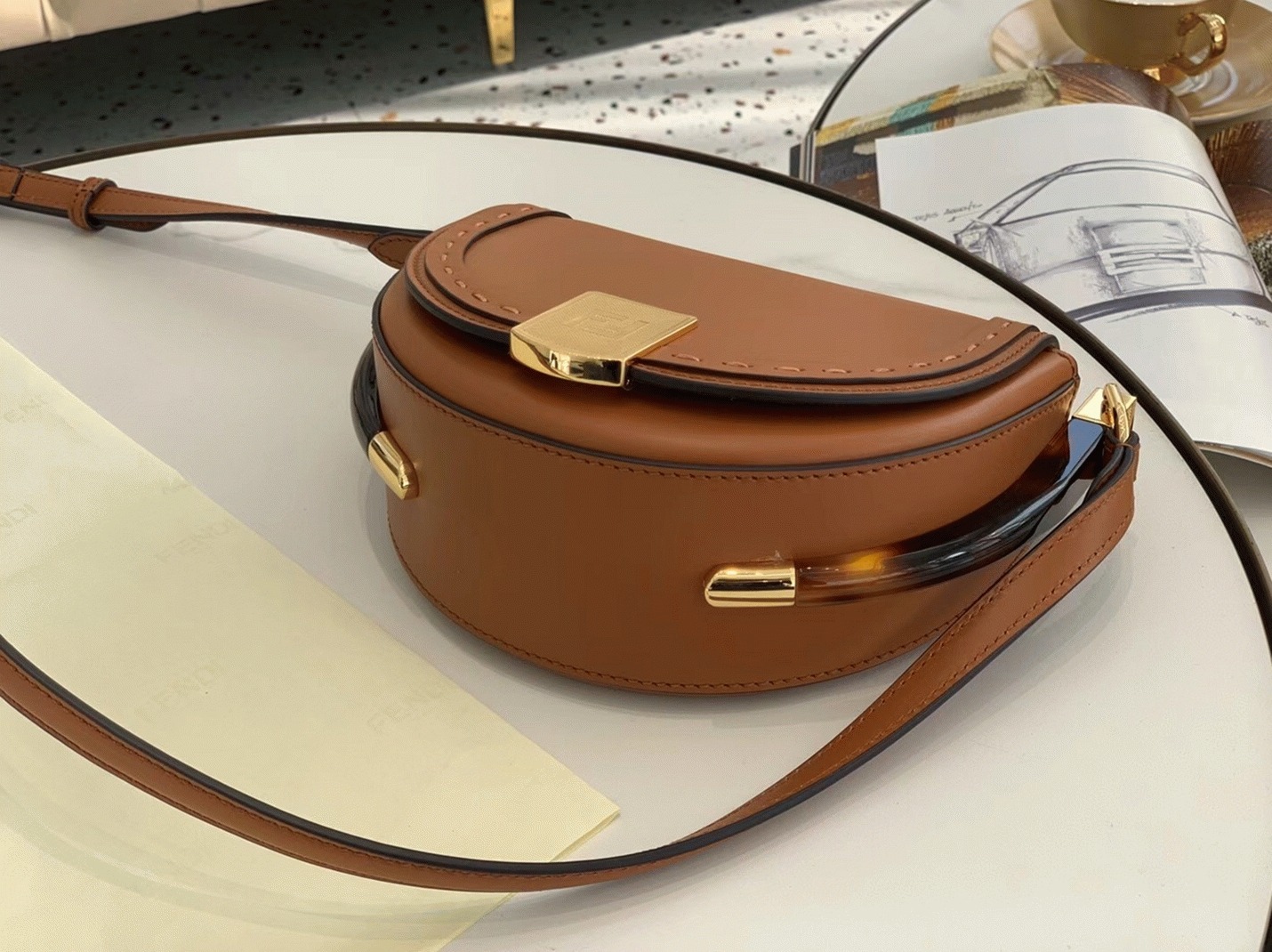 Top Quality Fake F**di Moonlight Saddle Bag In Brown Calfskin
