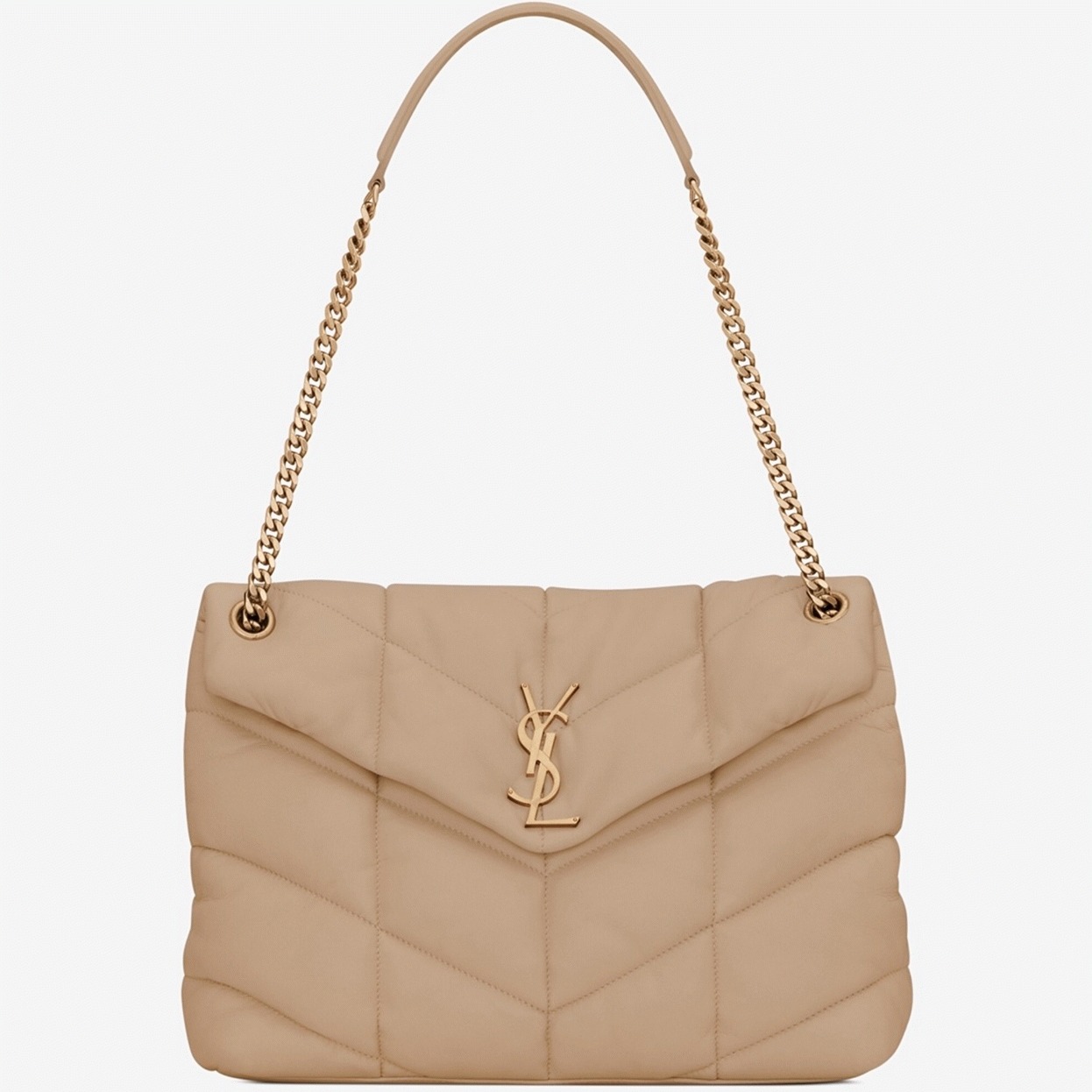 Sa1nt Lau*nt Puffer Medium Chain Bag Beige Lambskin