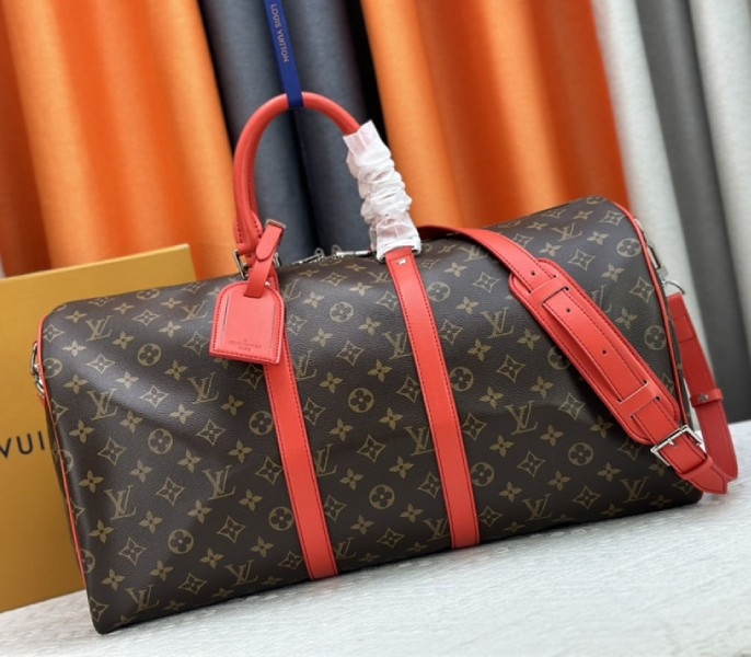 L0vis Vvtt0n Monogram Macassar Canvas Keepall Bandouliere 50 In Red