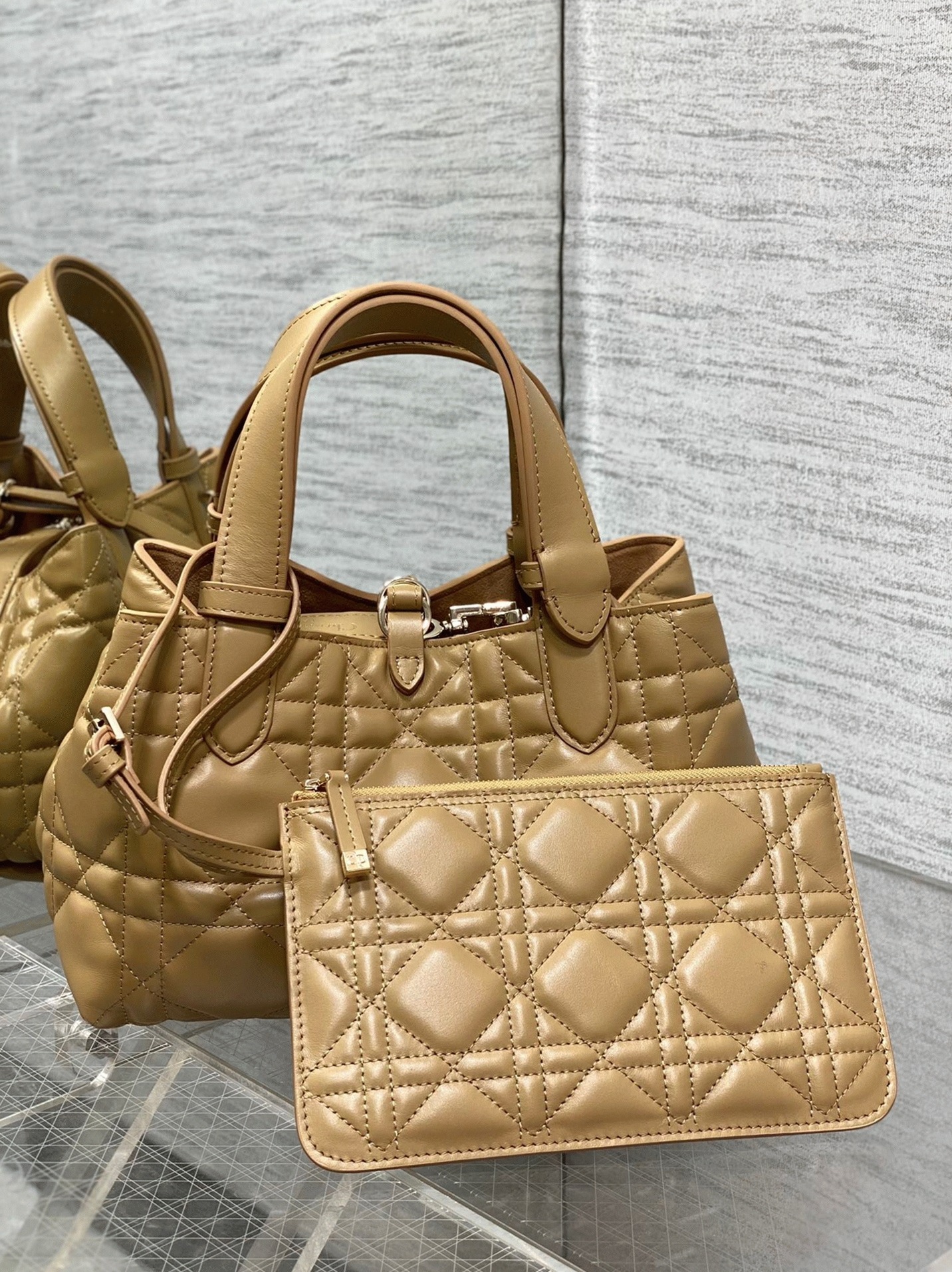 D10r Toujours Small Bag Fake in Tan Macrocannage Calfskin
