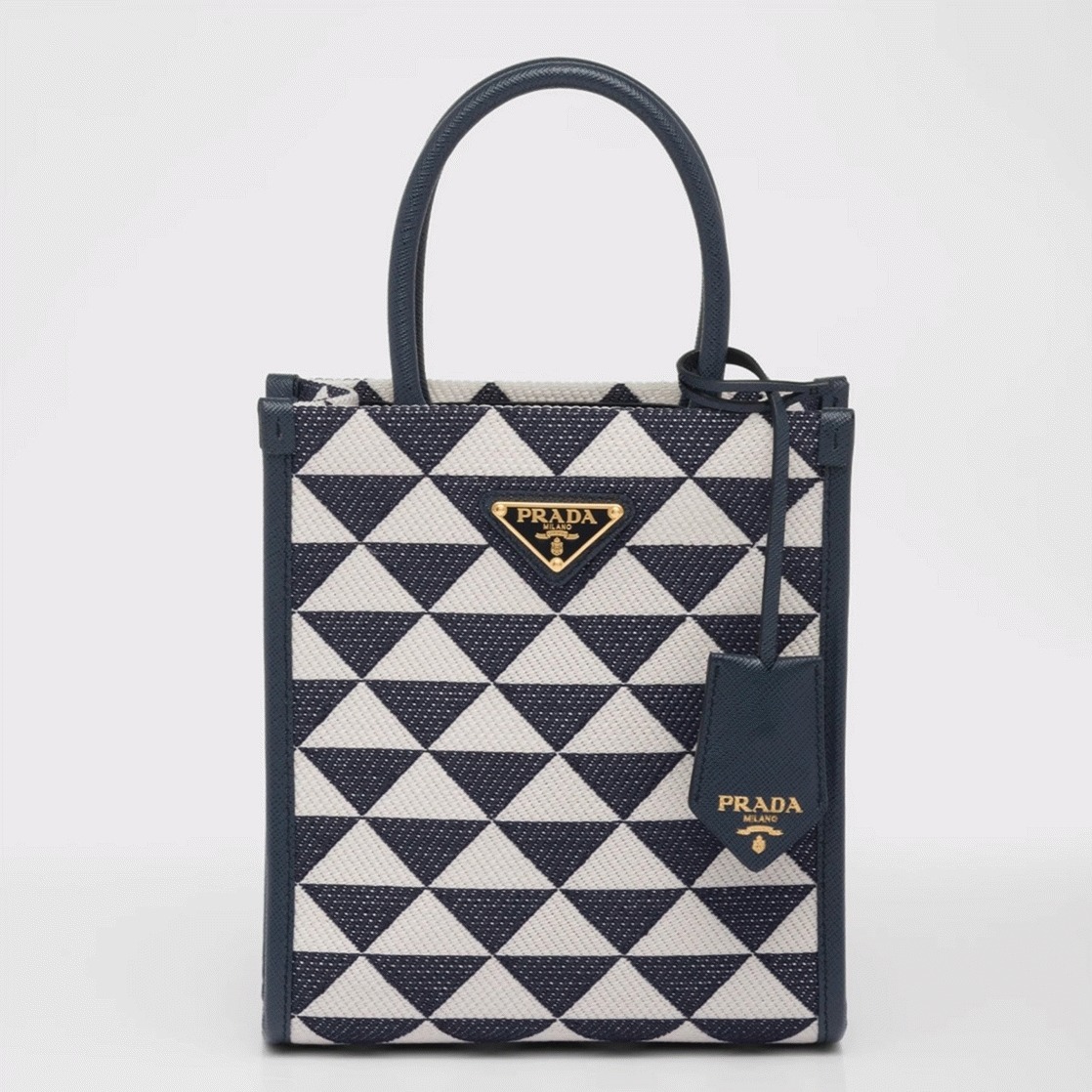 Pra*a Symbole Micro Bag Replica in White/Blue Jacquard Fabric
