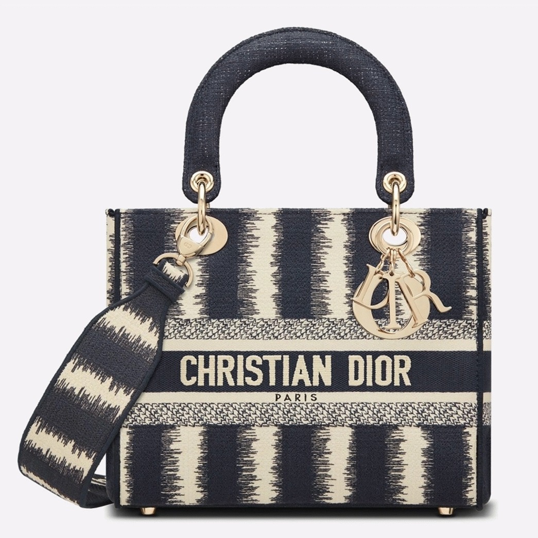 D10r Lady D-Lite Medium Bag Imitation in Blue D-Stripes Embroidery