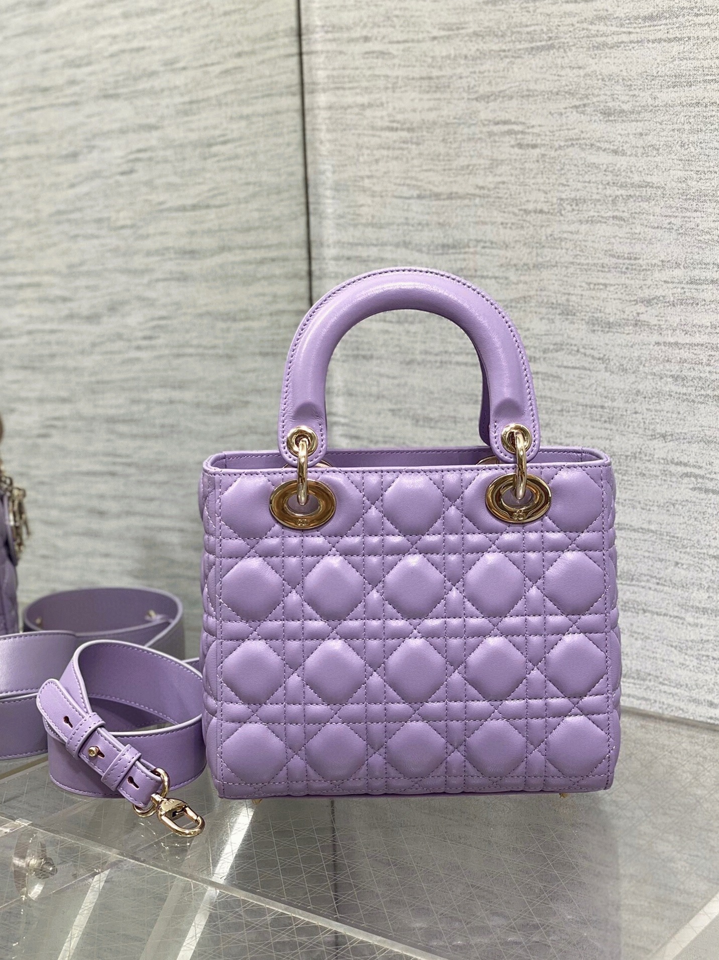 D10r Small Lady D10r Bag Fake in Lilas Lambskin with Resin Charms