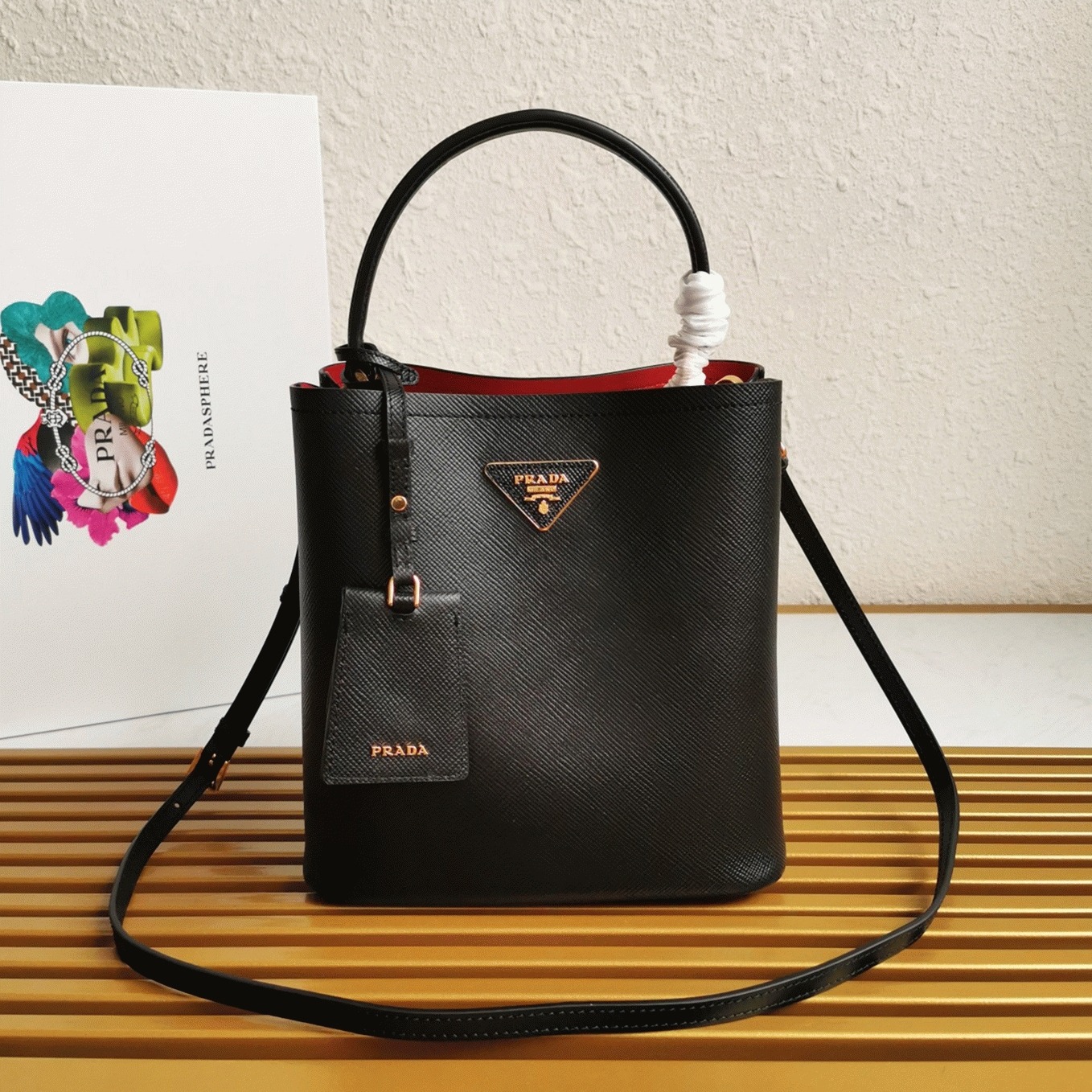 Black Pra*a Medium Panier Bag Replica