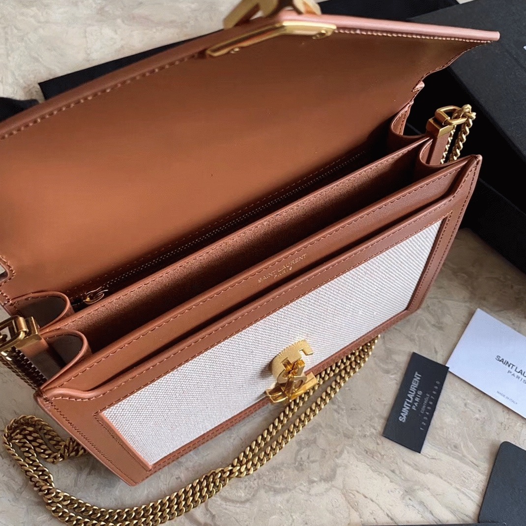 Fake Sa1nt Lau*nt Cassandra Medium Chain Bag Beige Canvas