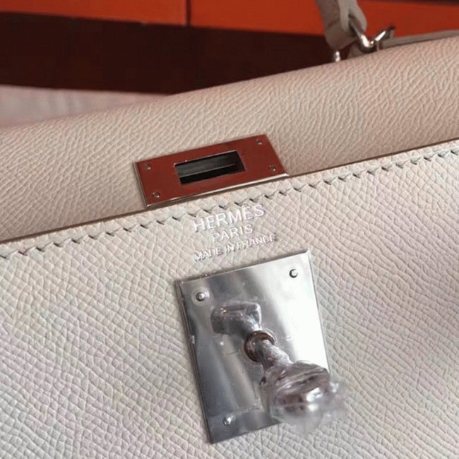 White Epsom Knockoff H**me5 Kelly Sellier 28cm Structured Handbag
