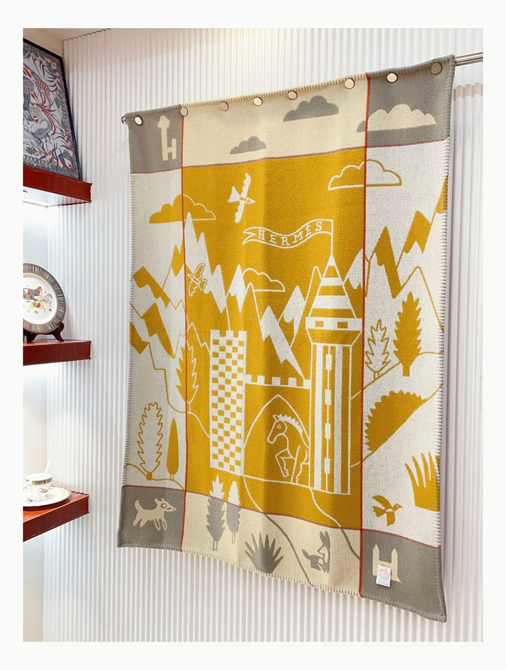 Replica H**me5 Avalon Epopee blanket in jaune wool and cashmere