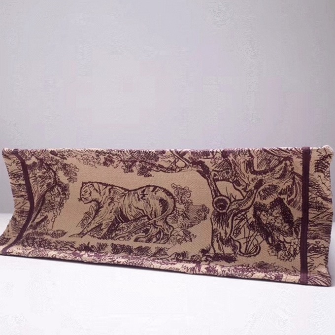 D10r Large Book Tote Bag Fake in Bordeaux Toile de Jouy Embroidery