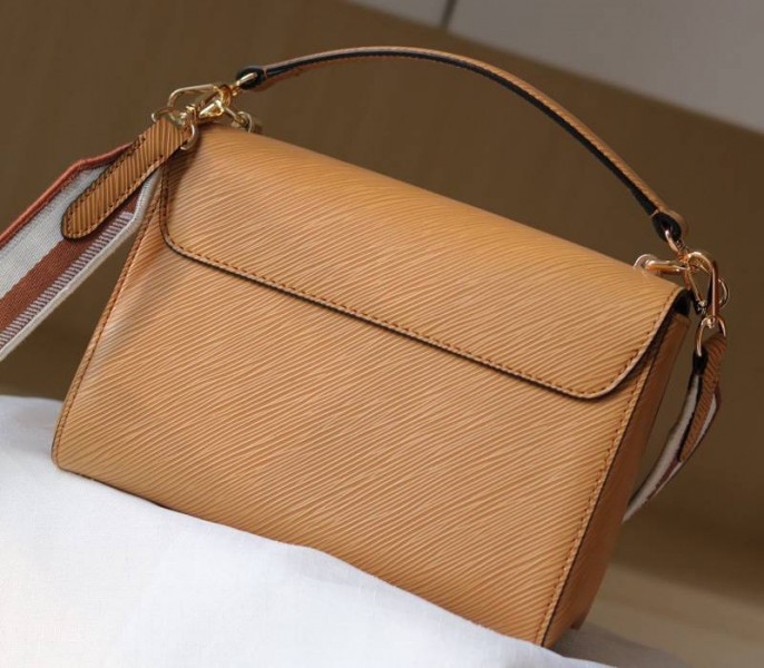 L0vis Vvtt0n Epi Leather Twist MM Bag With Jacquard Strap In Honey Gold