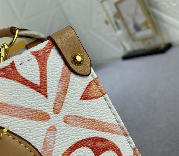L0vis Vvtt0n LV By The Pool Monogram Tiles Canvas Onthego PM Tote In Coral