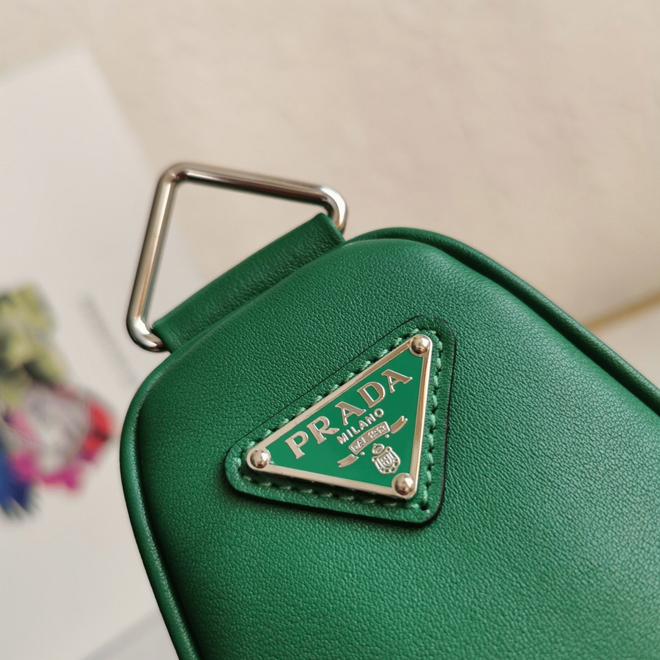 Pra*a Triangle Shoulder Bag Knockoff in Green