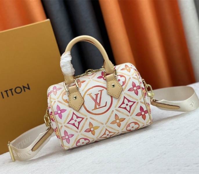 L0vis Vvtt0n LV By The Pool Monogram Tiles Canvas Speedy Bandouliere 20 Bag In Coral