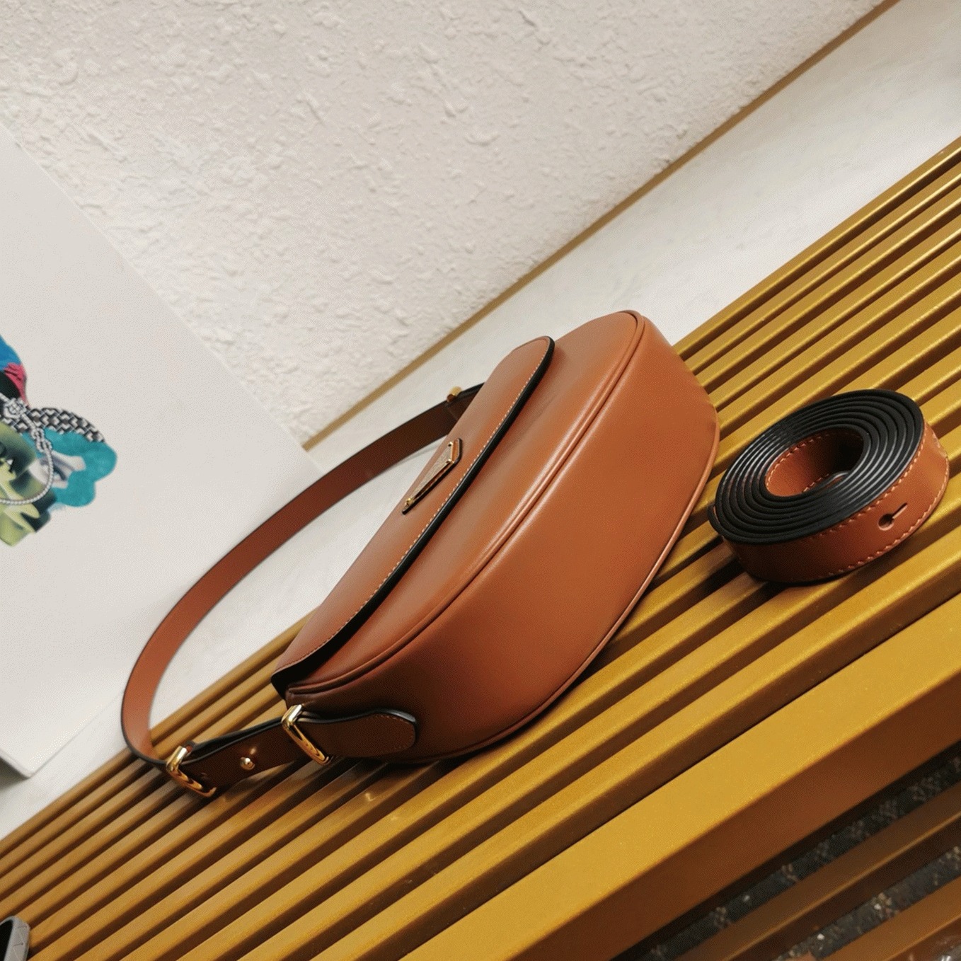 Brown Pra*a Arque Shoulder Bag with Flap Fake