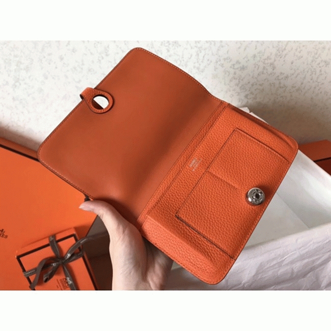 Malachite orange top fake H**me5 Dogon duo wallet