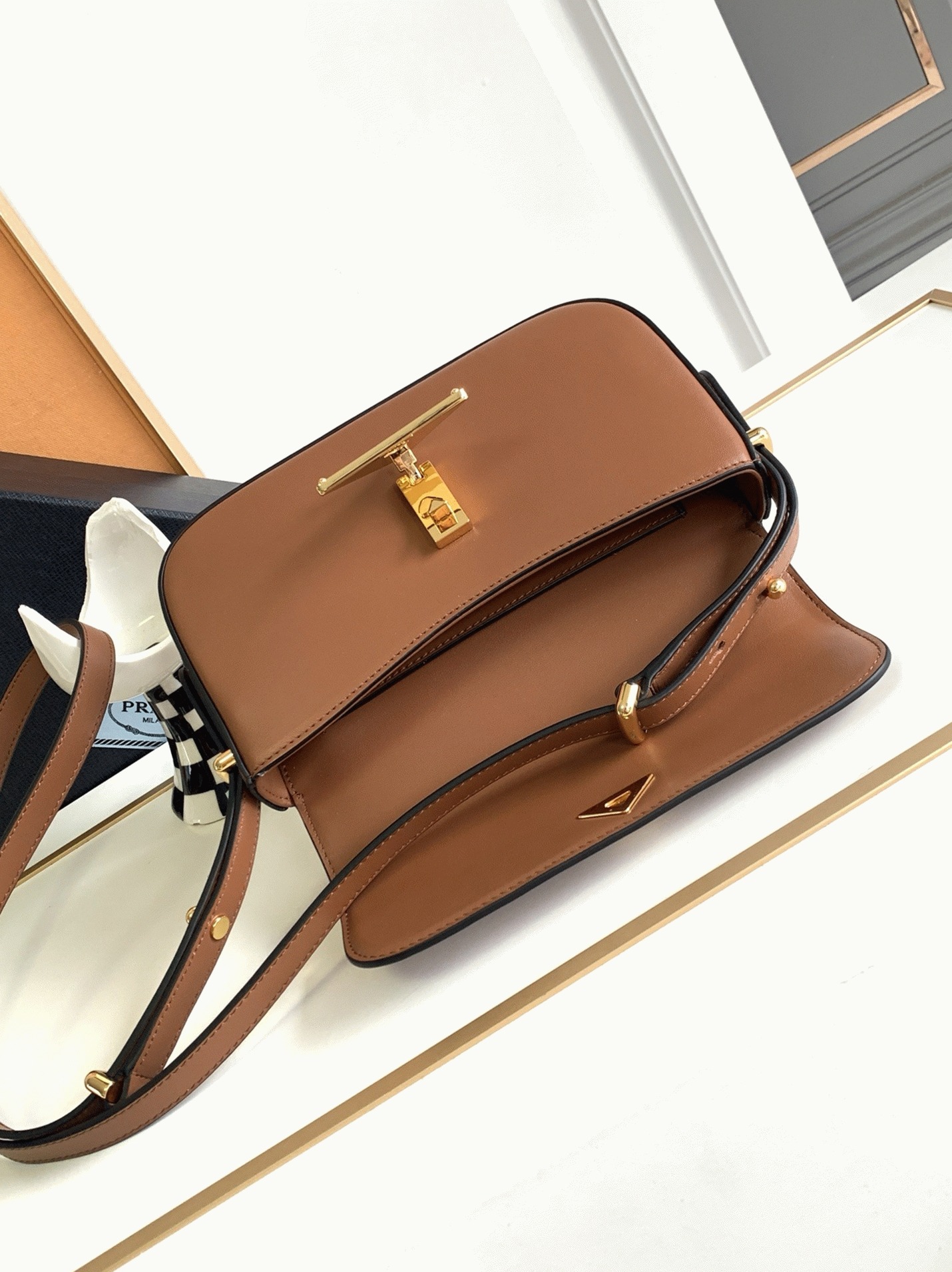 Pra*a Shoulder Bag Knockoff in Cognac Smooth Calfskin