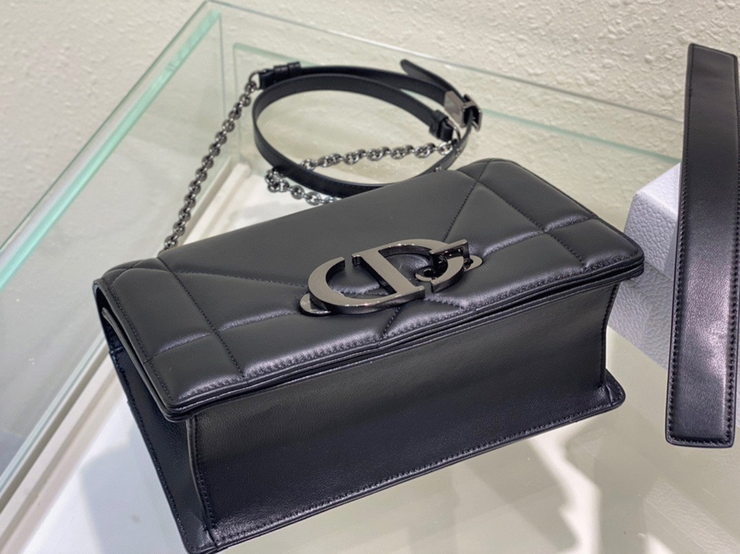 D10r 30 Montaigne Chain Bag with Handle Fake in Black Lambskin