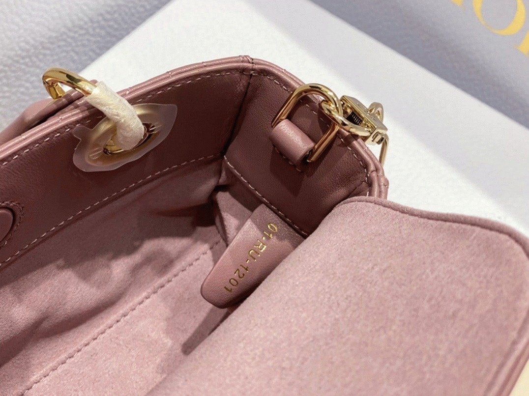 D10r Lady D-Joy Micro Bag Fake in Peony Pink Cannage Lambskin