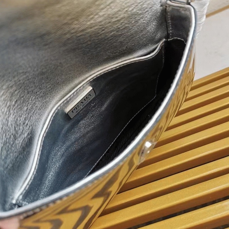 Silver Pra*a Cleo Flap Bag Knockoff