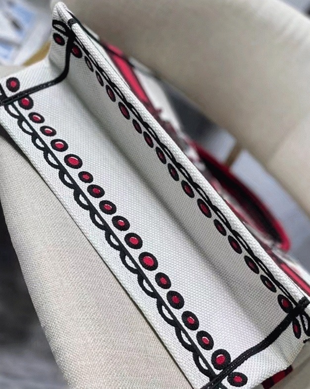 D10r Medium Book Tote Bag Fake in Latte Multicolor Cupidon Embroidery