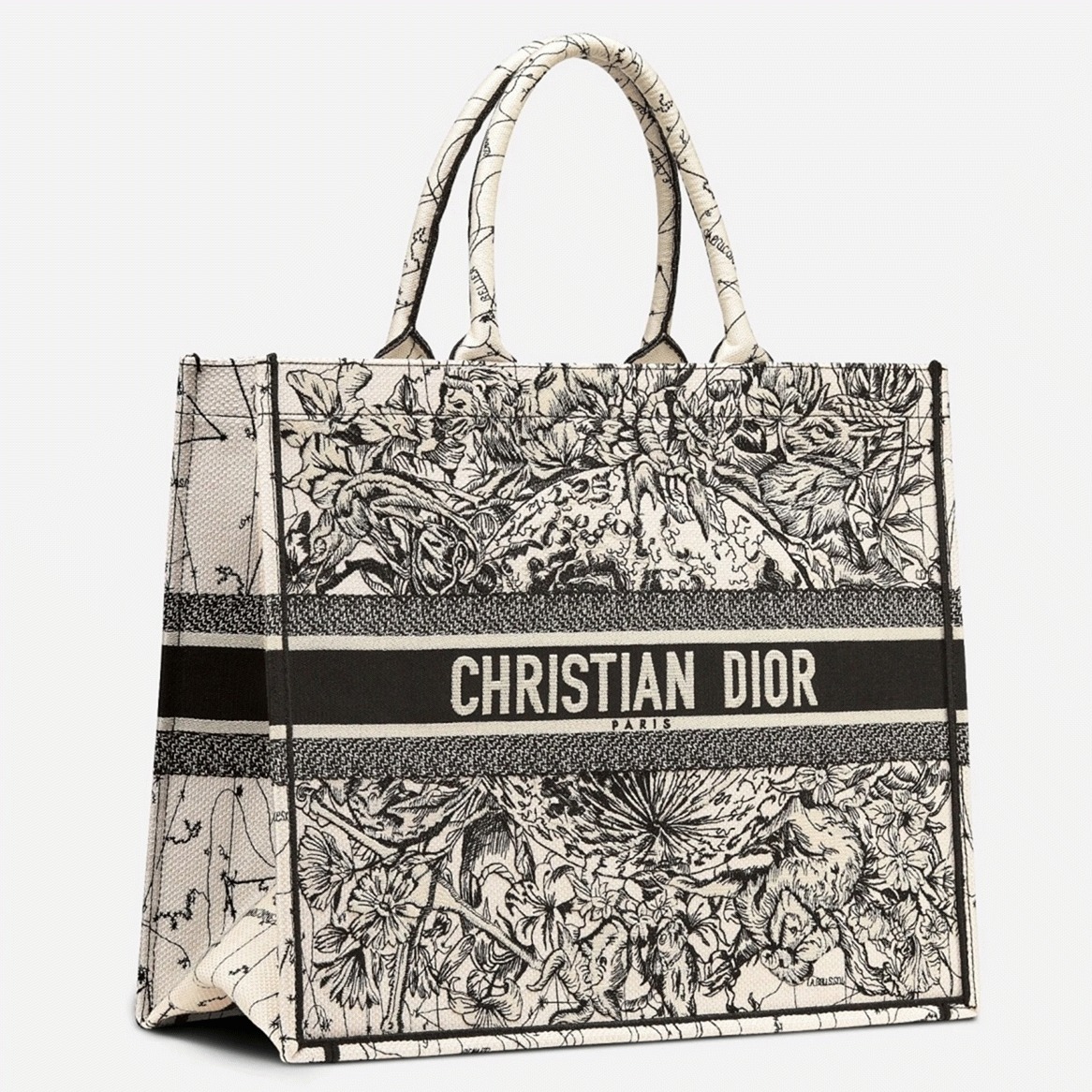 D10r Large Book Tote Bag Replica in Latte Zodiac Embroidery